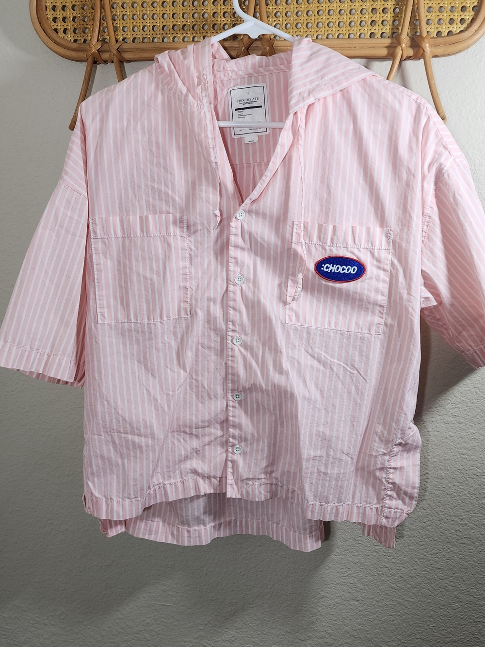Chocolate Pink Striped Button-Down Hooded Kids Shirt